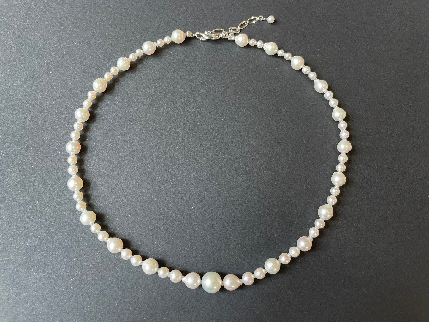 Akoya Pearl Necklace with Pink Tint - Silver Adjustable Chain and Clasp