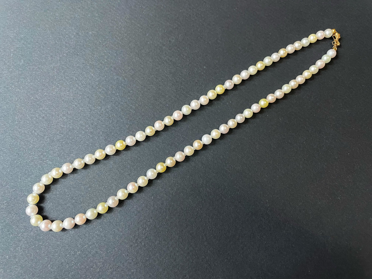 Multi-Color Japan Akoya Pearl Necklace with 14K Gold Ribbon Clasp