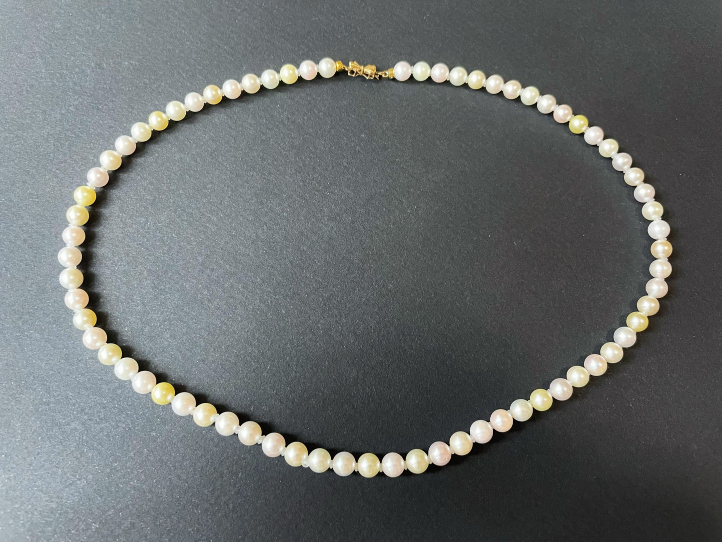 Multi-Color Japan Akoya Pearl Necklace with 14K Gold Ribbon Clasp