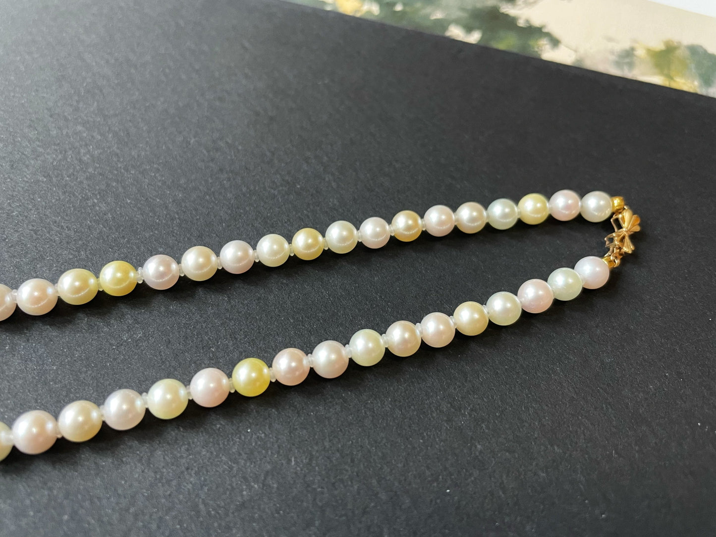 Multi-Color Japan Akoya Pearl Necklace with 14K Gold Ribbon Clasp