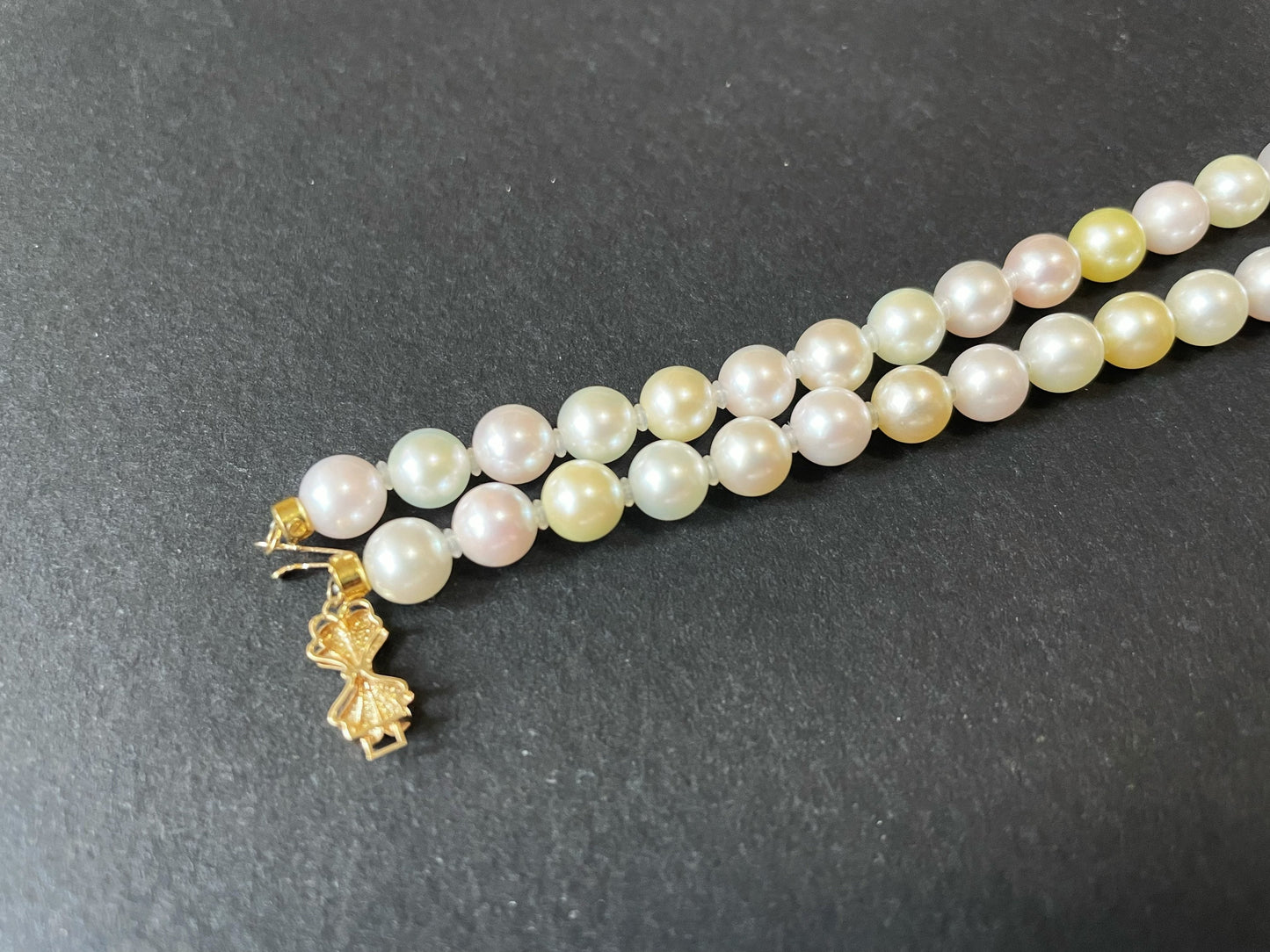 Multi-Color Japan Akoya Pearl Necklace with 14K Gold Ribbon Clasp