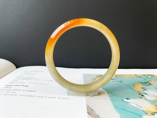 Icy Honey Yellow Red Jade Bangle