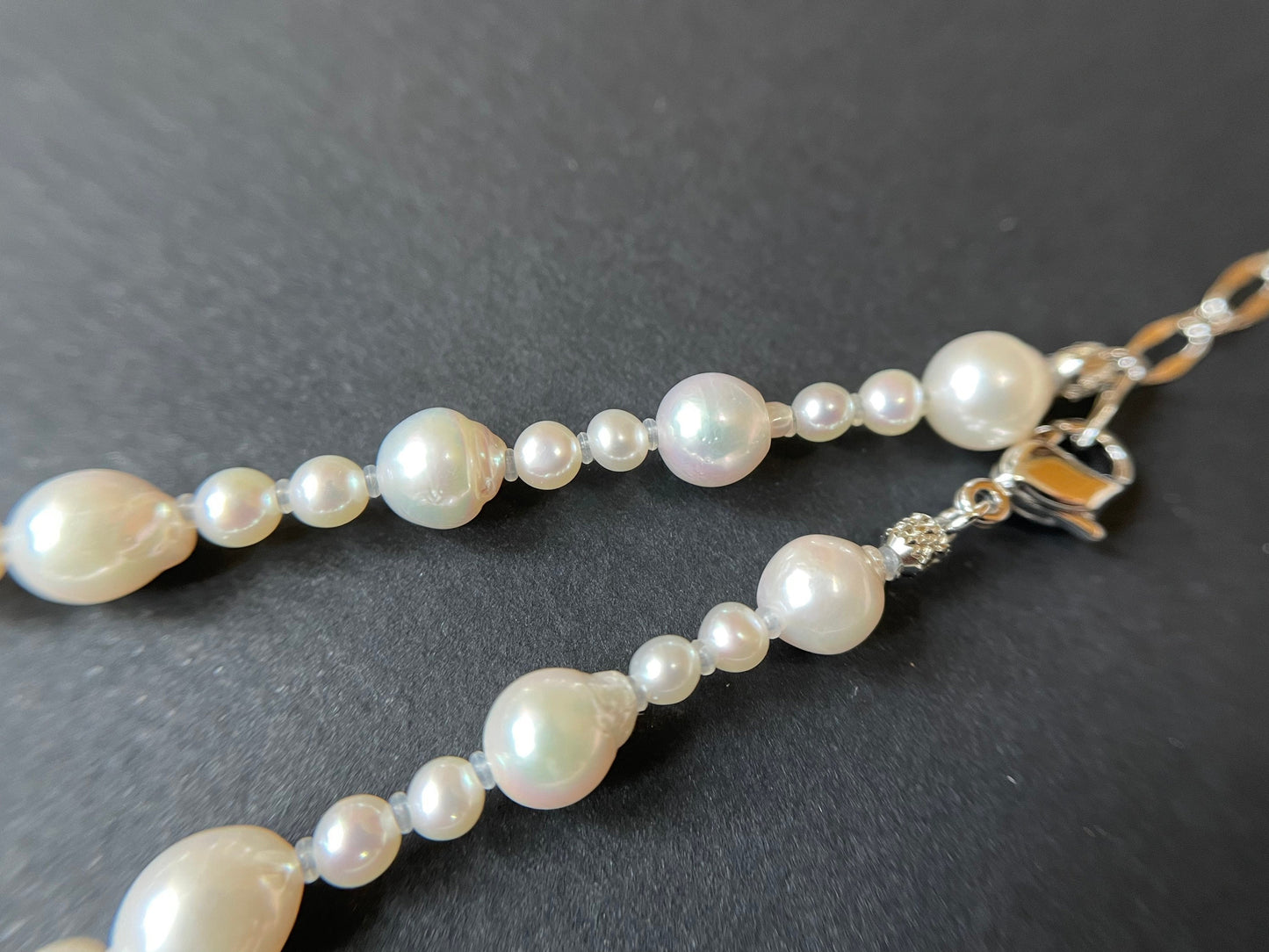 Akoya Pearl Necklace with Pink Tint - Silver Adjustable Chain and Clasp