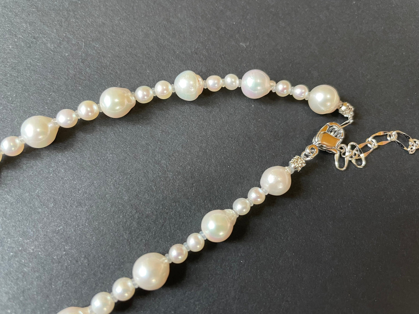 Akoya Pearl Necklace with Pink Tint - Silver Adjustable Chain and Clasp