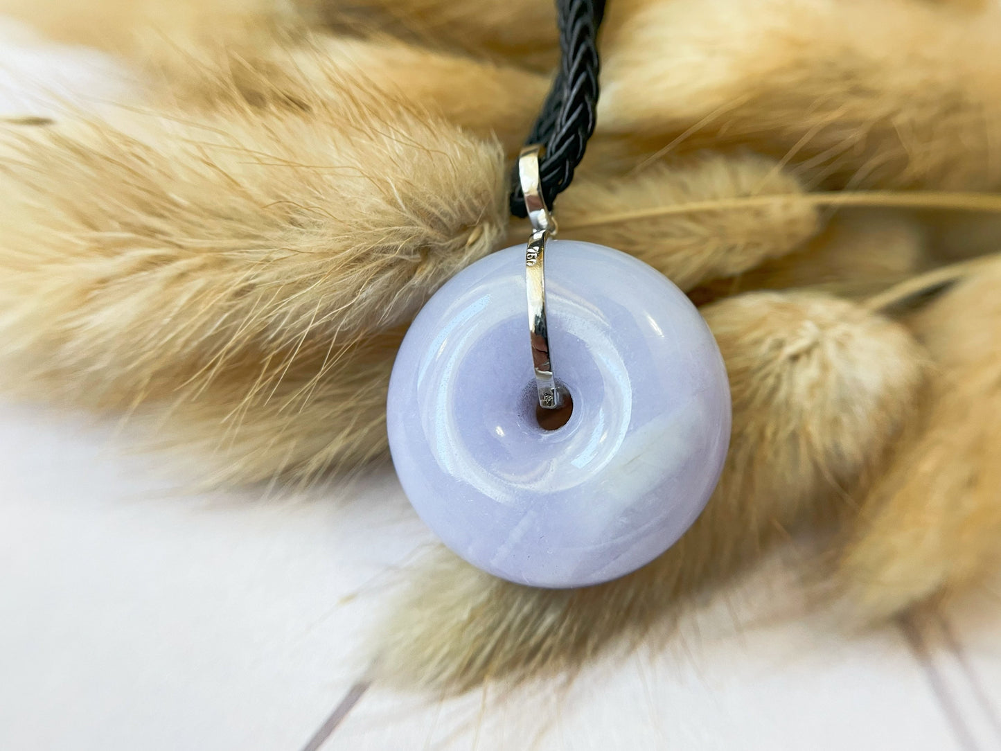 Natural Lavender Icy Type Jadeite Donut Pendant