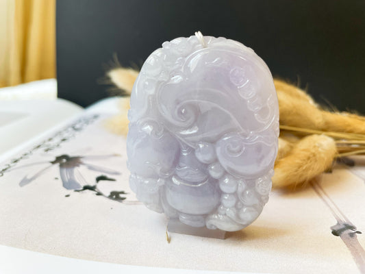 Lavender Jadeite Carved Peach Ruyi Gemstone