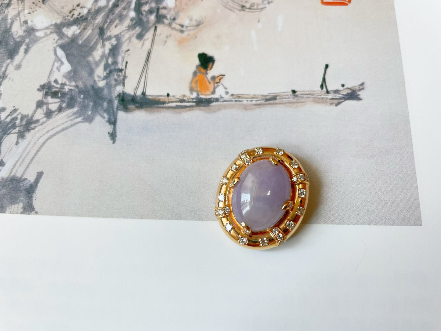 Icy Lavender Jadeite Pendant - 18K Gold Diamonds Purple Jade