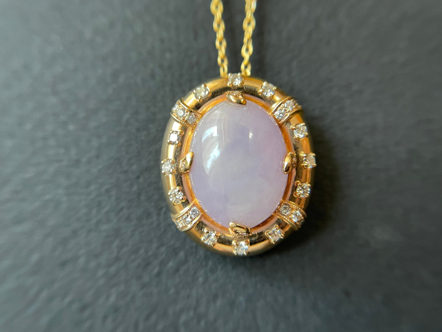 Icy Lavender Jadeite Pendant - 18K Gold Diamonds Purple Jade