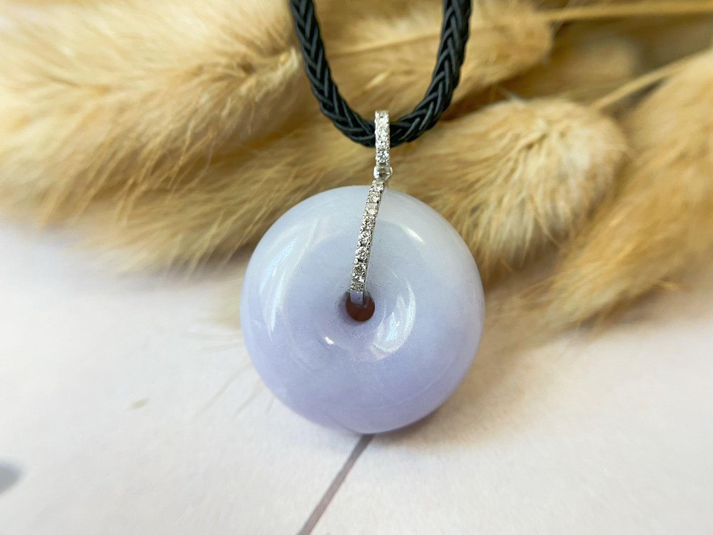 Natural Lavender Icy Type Jadeite Donut Pendant