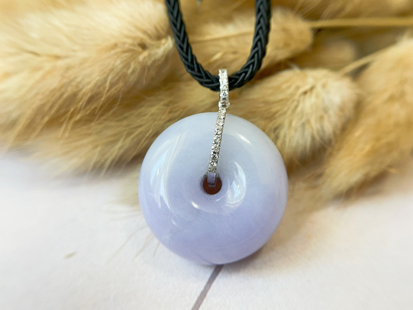 Natural Lavender Icy Type Jadeite Donut Pendant