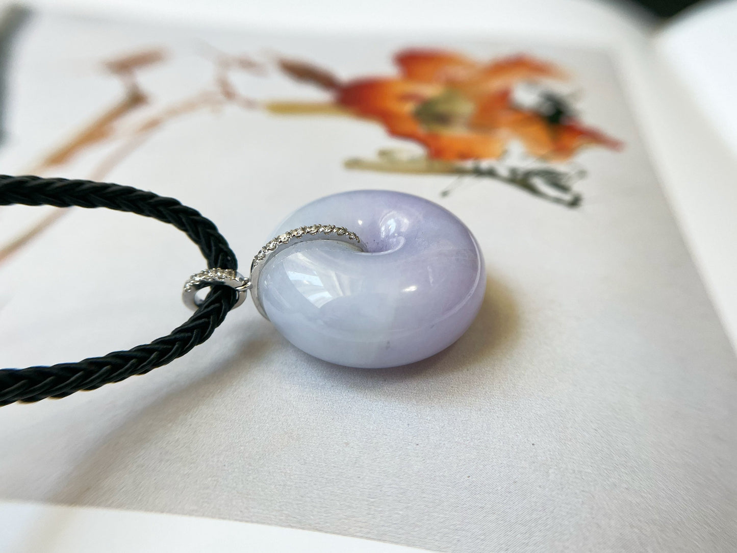 Natural Lavender Icy Type Jadeite Donut Pendant