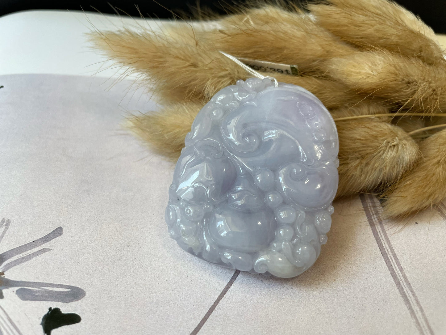 Lavender Jadeite Carved Peach Ruyi Gemstone