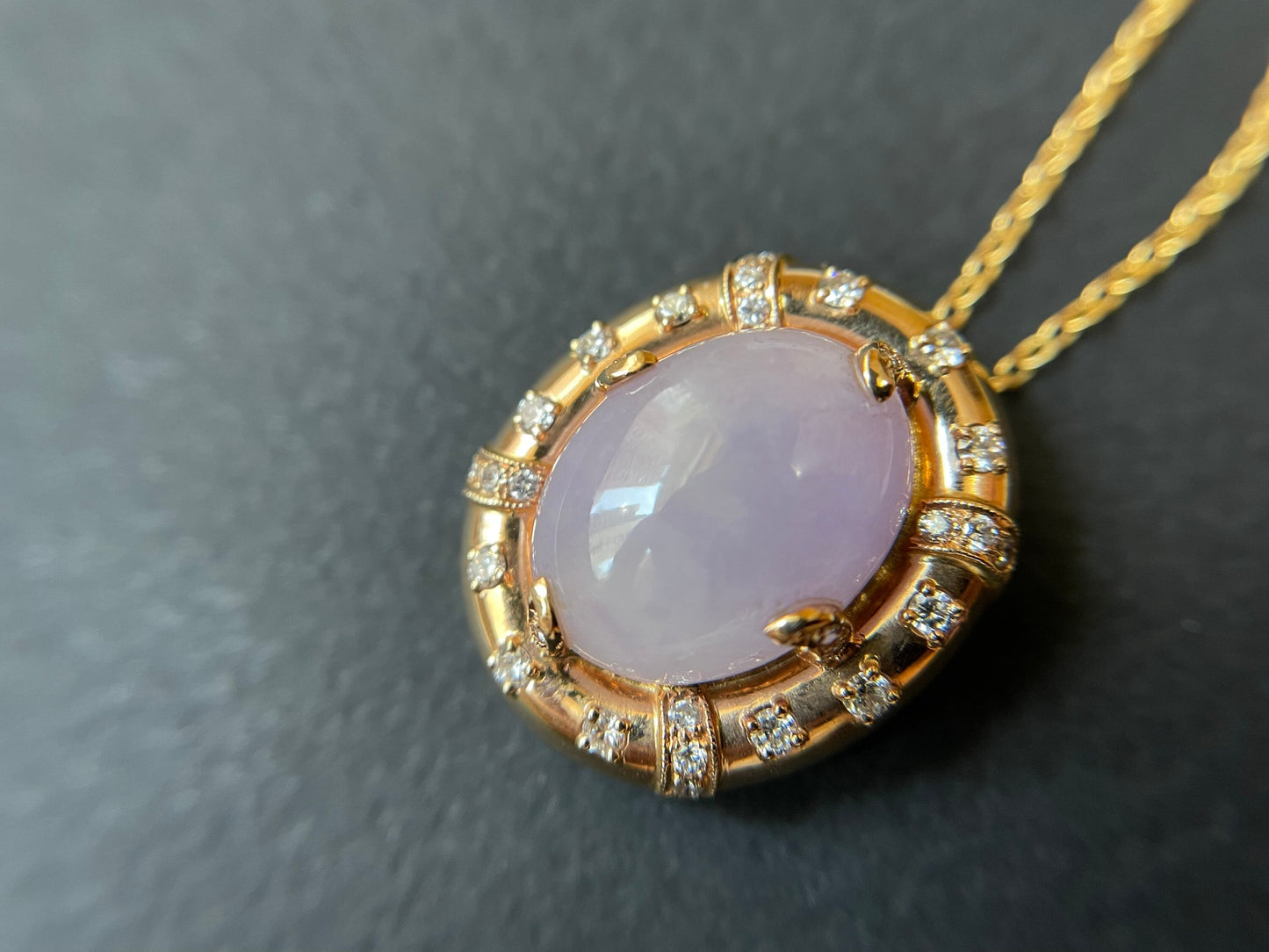 Icy Lavender Jadeite Pendant - 18K Gold Diamonds Purple Jade