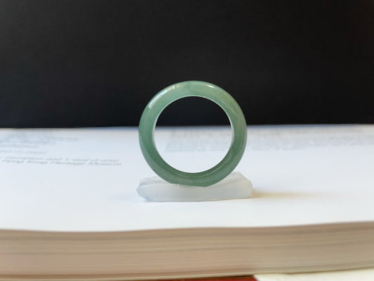 Minimalist Bluish Green Jadeite Jade Ring Band - 18.2 mm