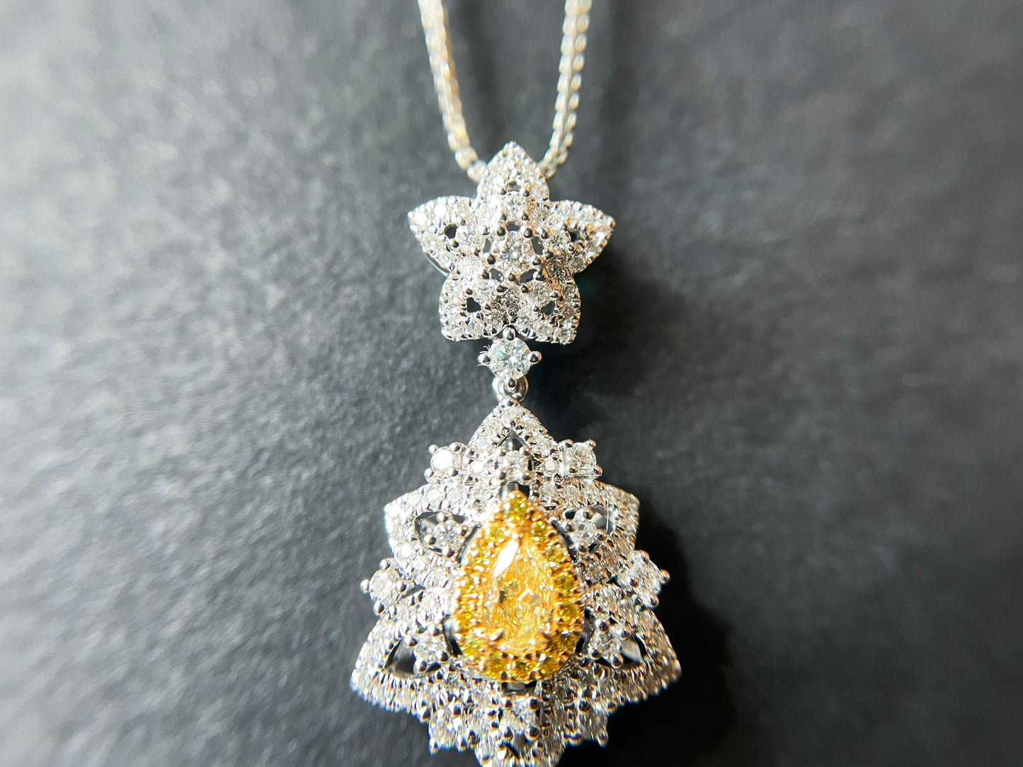 Yellow Diamond Pendant in 18K White Gold with Diamond Accents