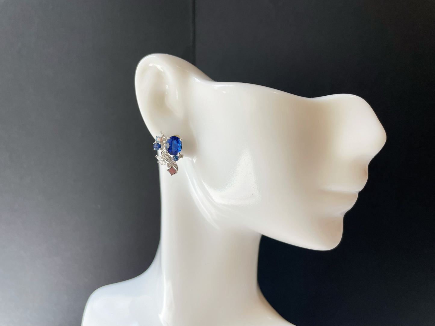 18k White Gold Blue Sapphire Earrings with Opal and Mother of Pearl