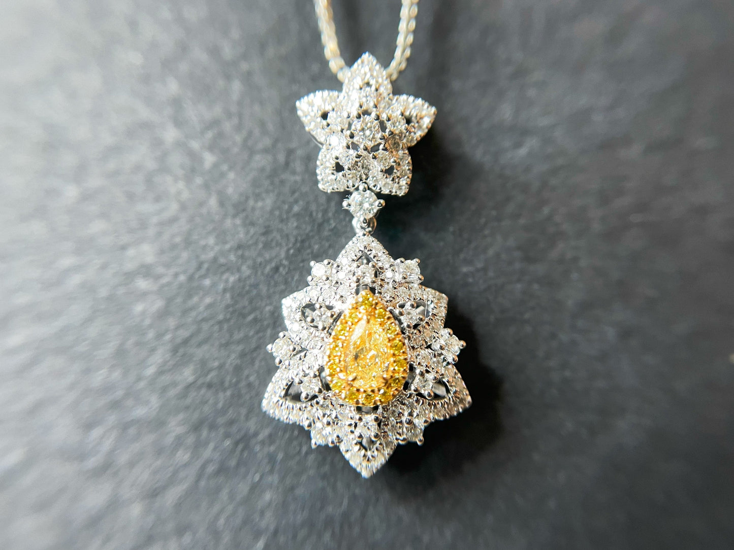 Yellow Diamond Pendant in 18K White Gold with Diamond Accents