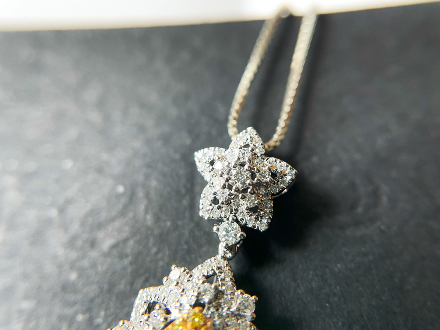 Yellow Diamond Pendant in 18K White Gold with Diamond Accents