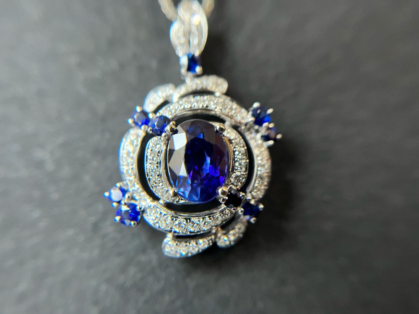 Certified Colour Changing Sapphire Pendant - 18K White Gold with Diamond Accents