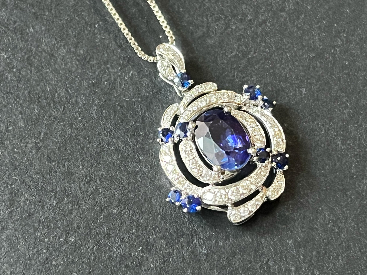 Certified Colour Changing Sapphire Pendant - 18K White Gold with Diamond Accents