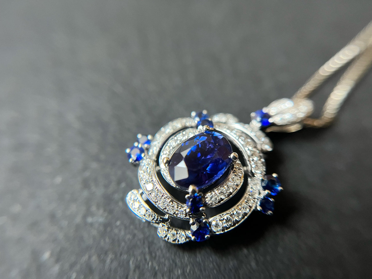 Certified Colour Changing Sapphire Pendant - 18K White Gold with Diamond Accents