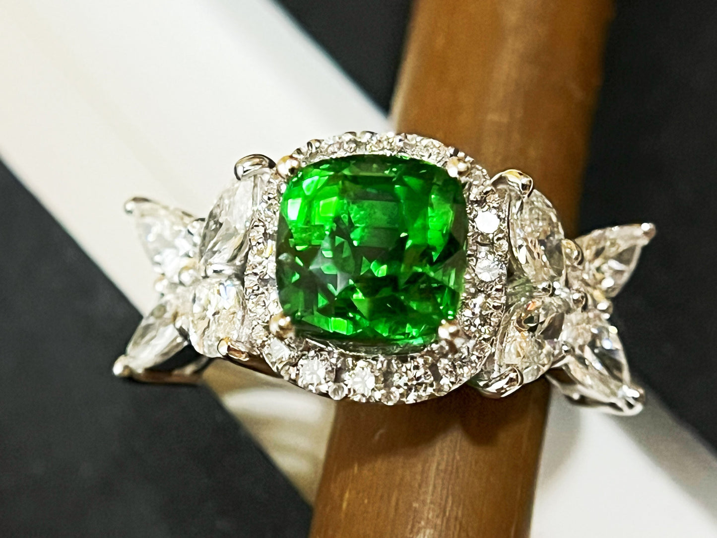 Certified Tsavorite Diamond Ring in 18K White Gold