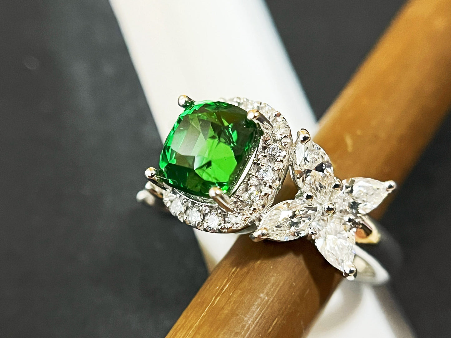 Certified Tsavorite Diamond Ring in 18K White Gold