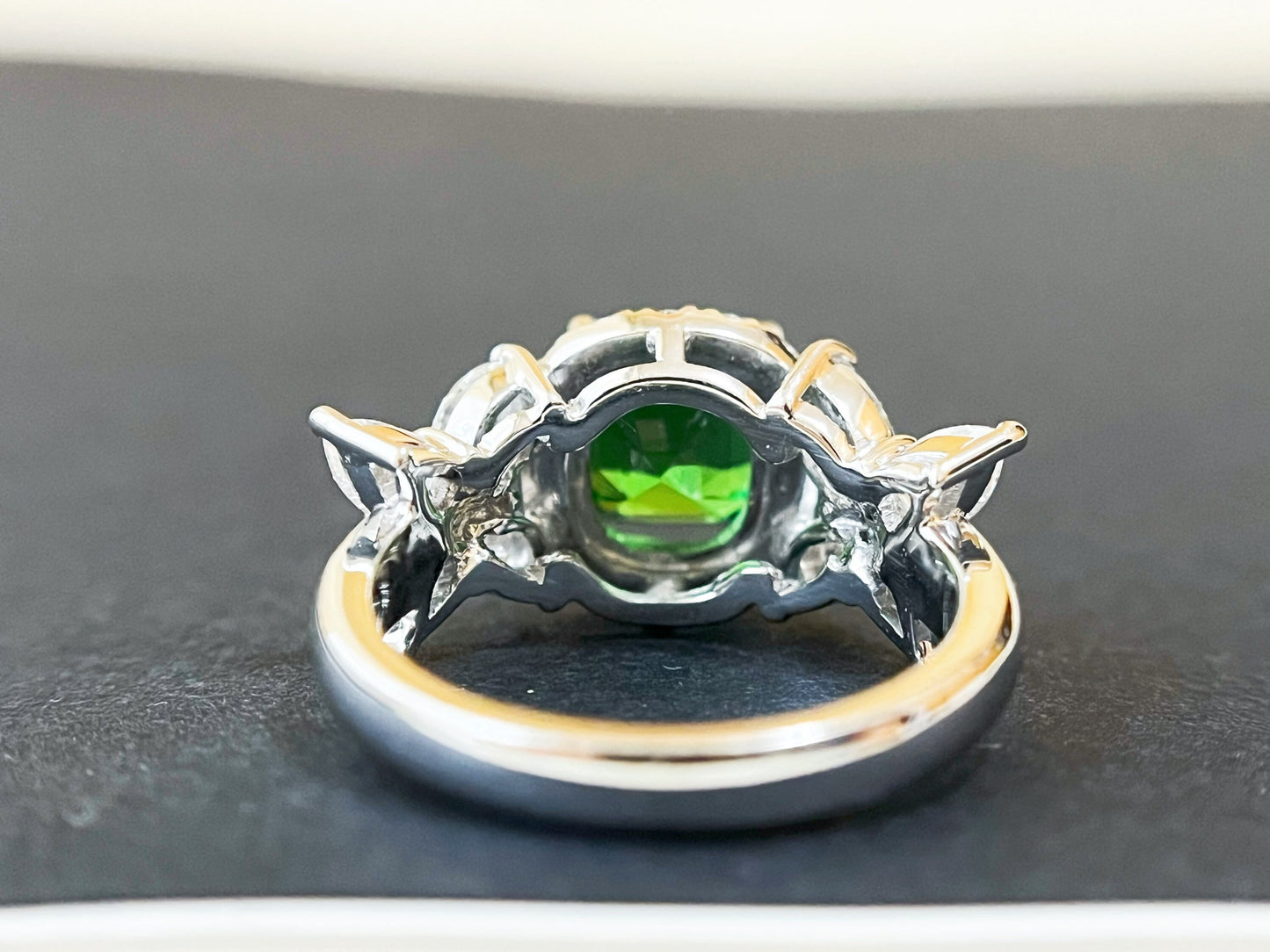 Certified Tsavorite Diamond Ring in 18K White Gold