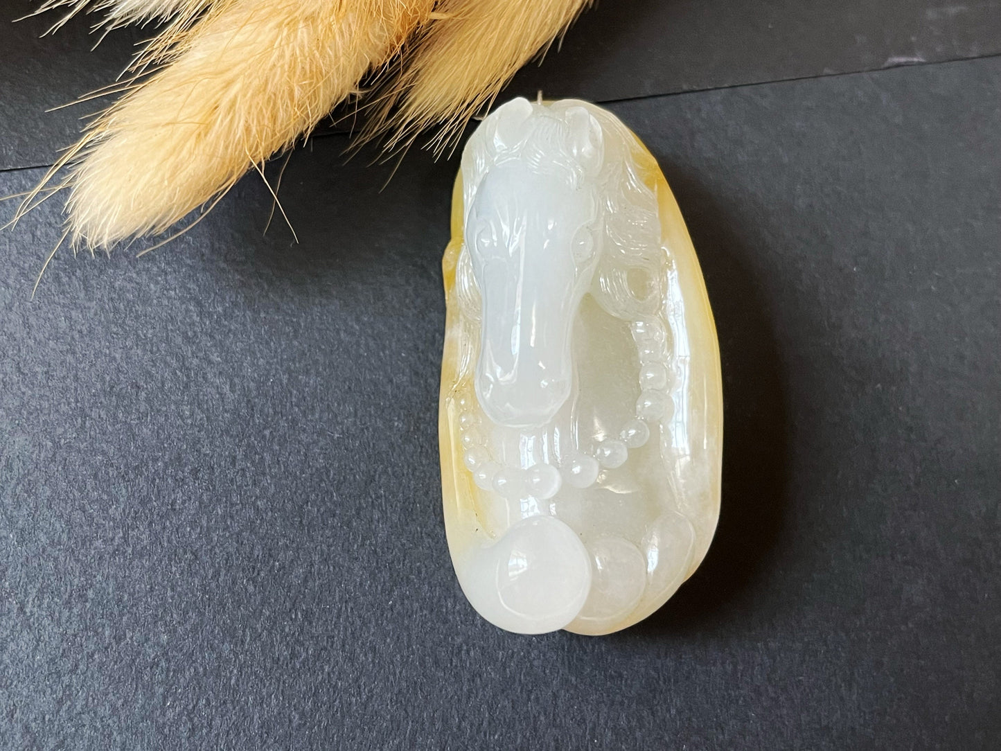 Icy Texture Carved Horse Jadeite Jade Pendant