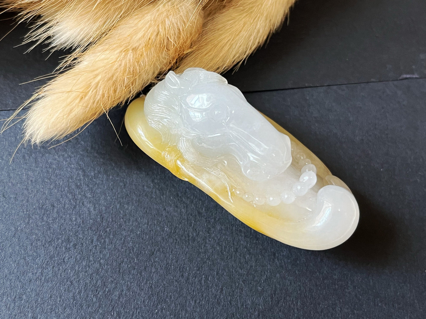 Icy Texture Carved Horse Jadeite Jade Pendant