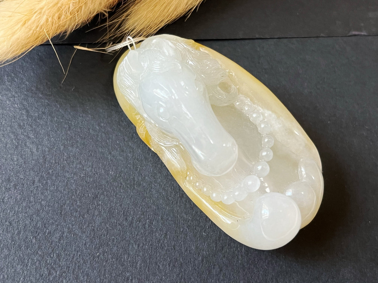 Icy Texture Carved Horse Jadeite Jade Pendant