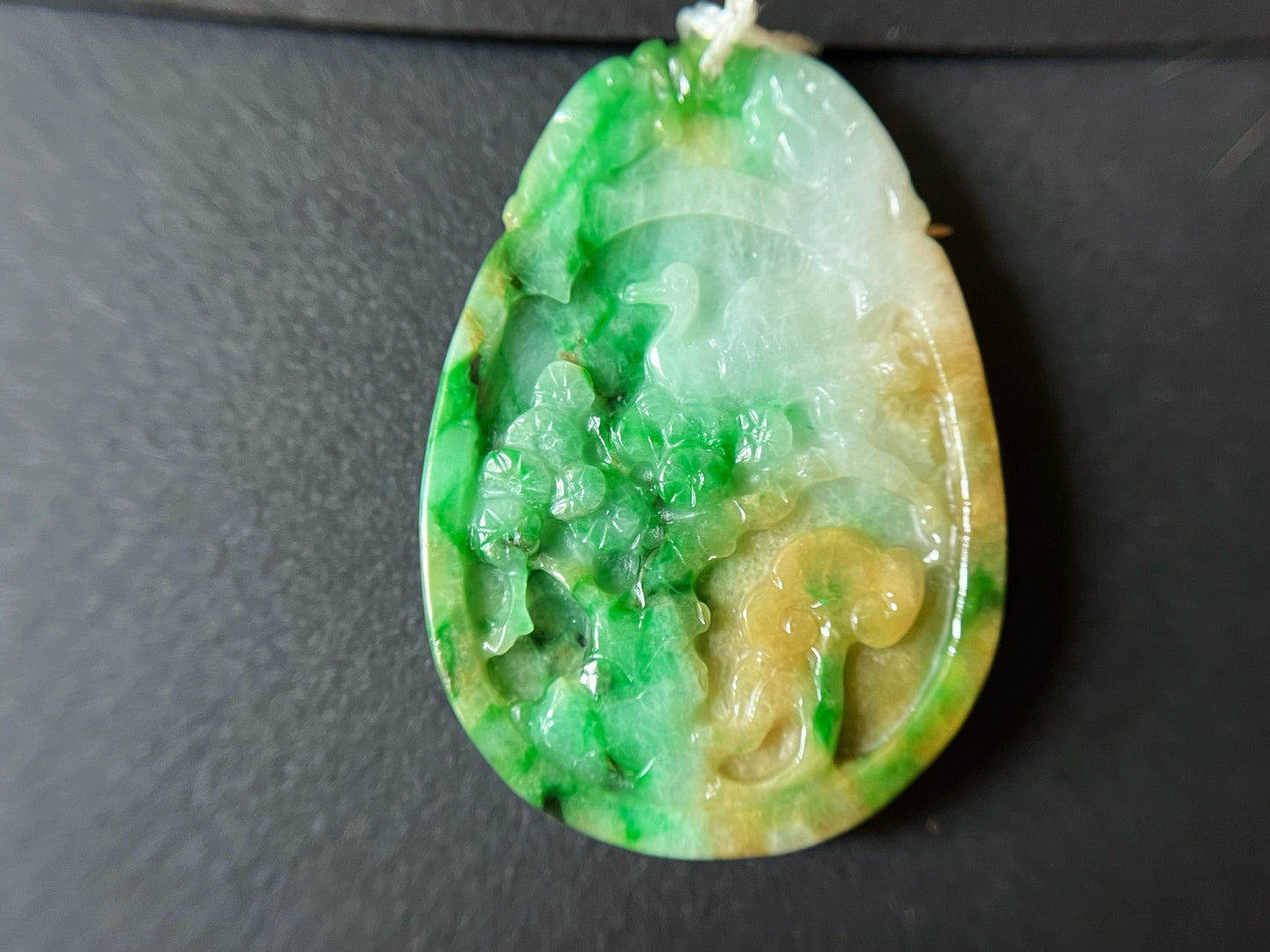 Tricolor Jade Dragon Crane Pendant