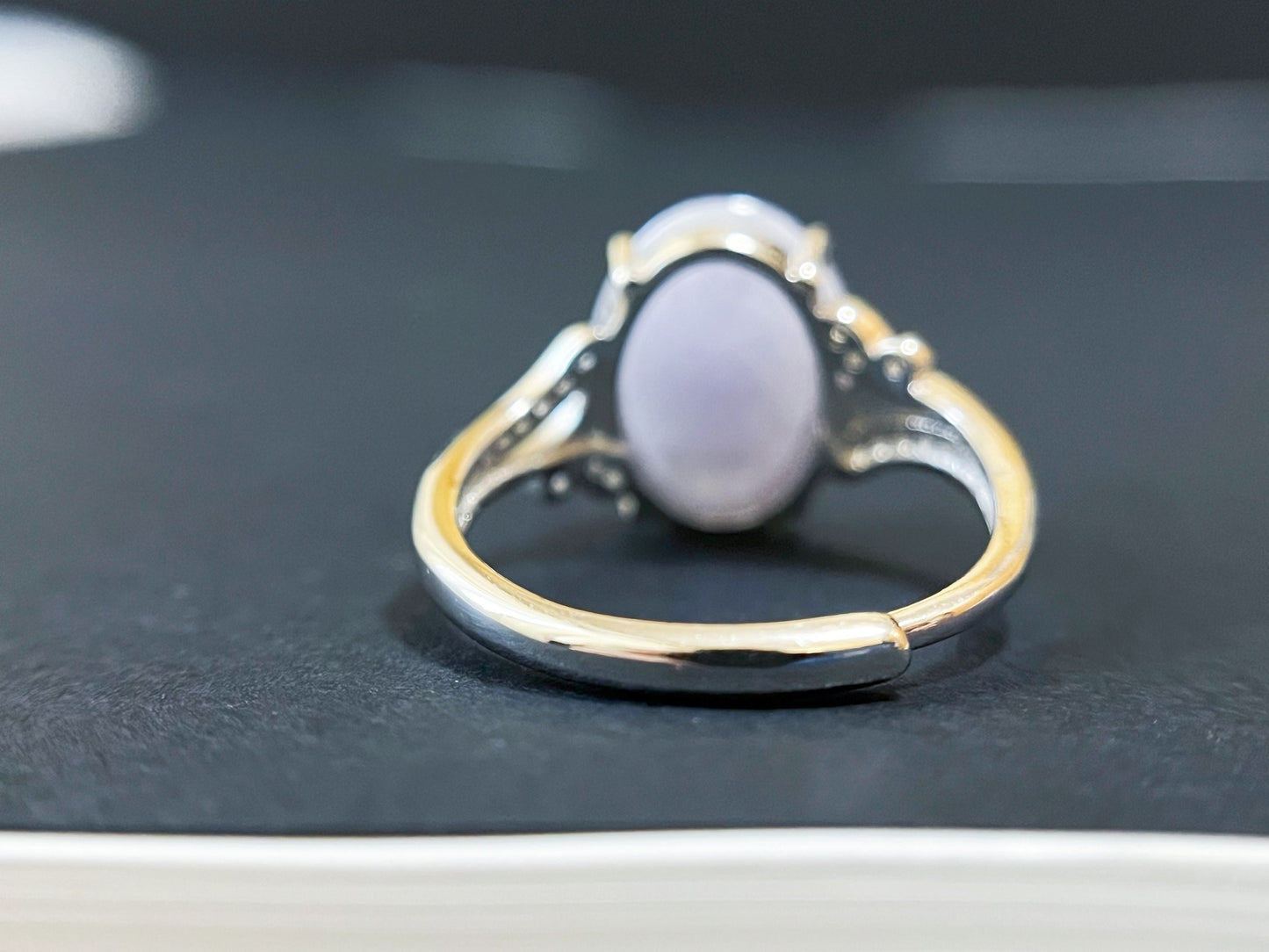 Lavender Jadeite Ring with Zircons and Silver