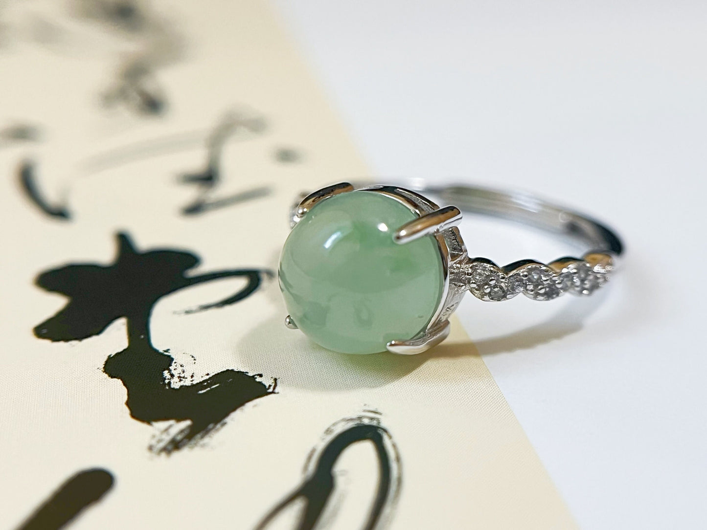 Icy Light Green Jade Silver Ring