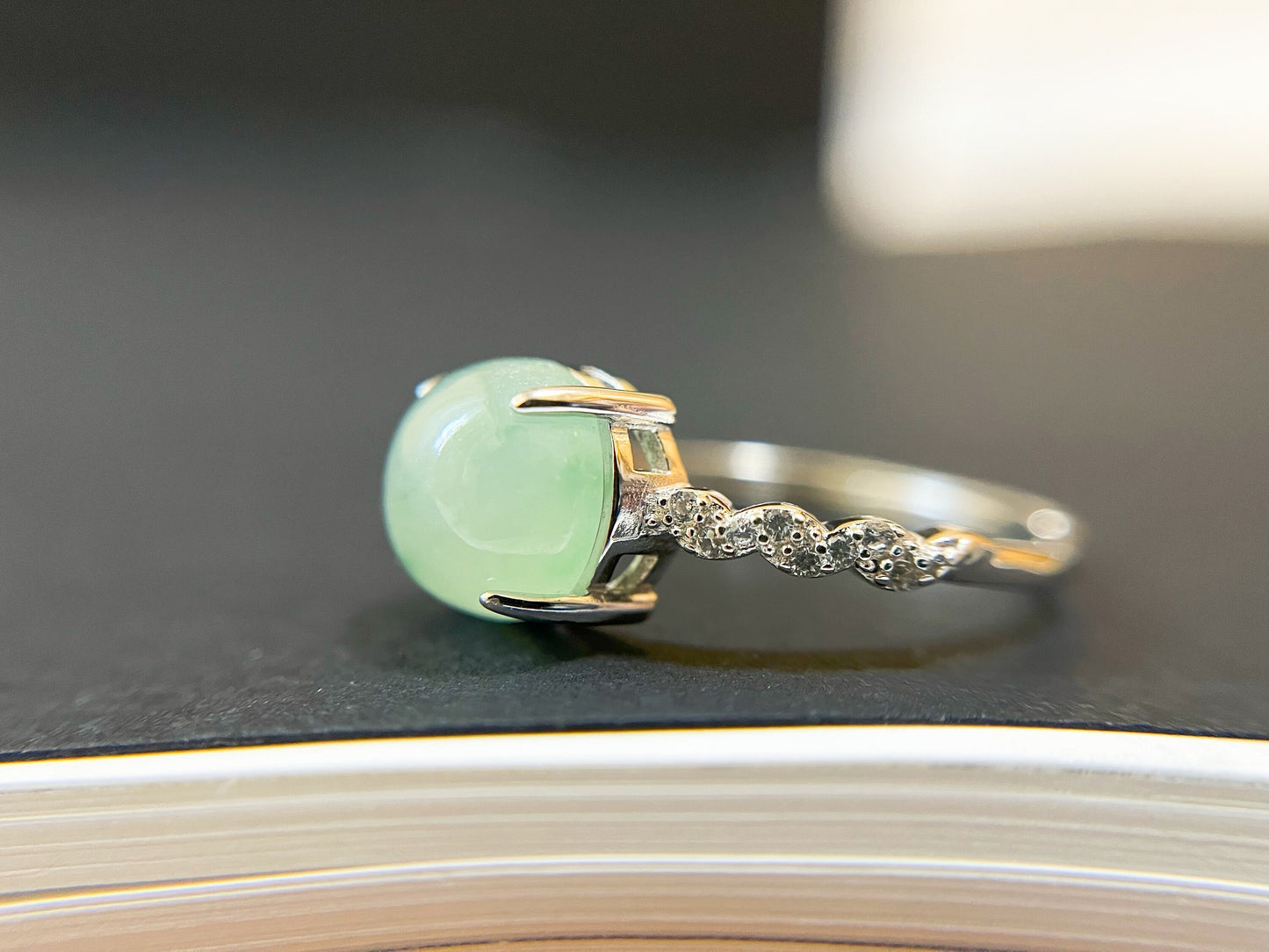 Icy Light Green Jade Silver Ring