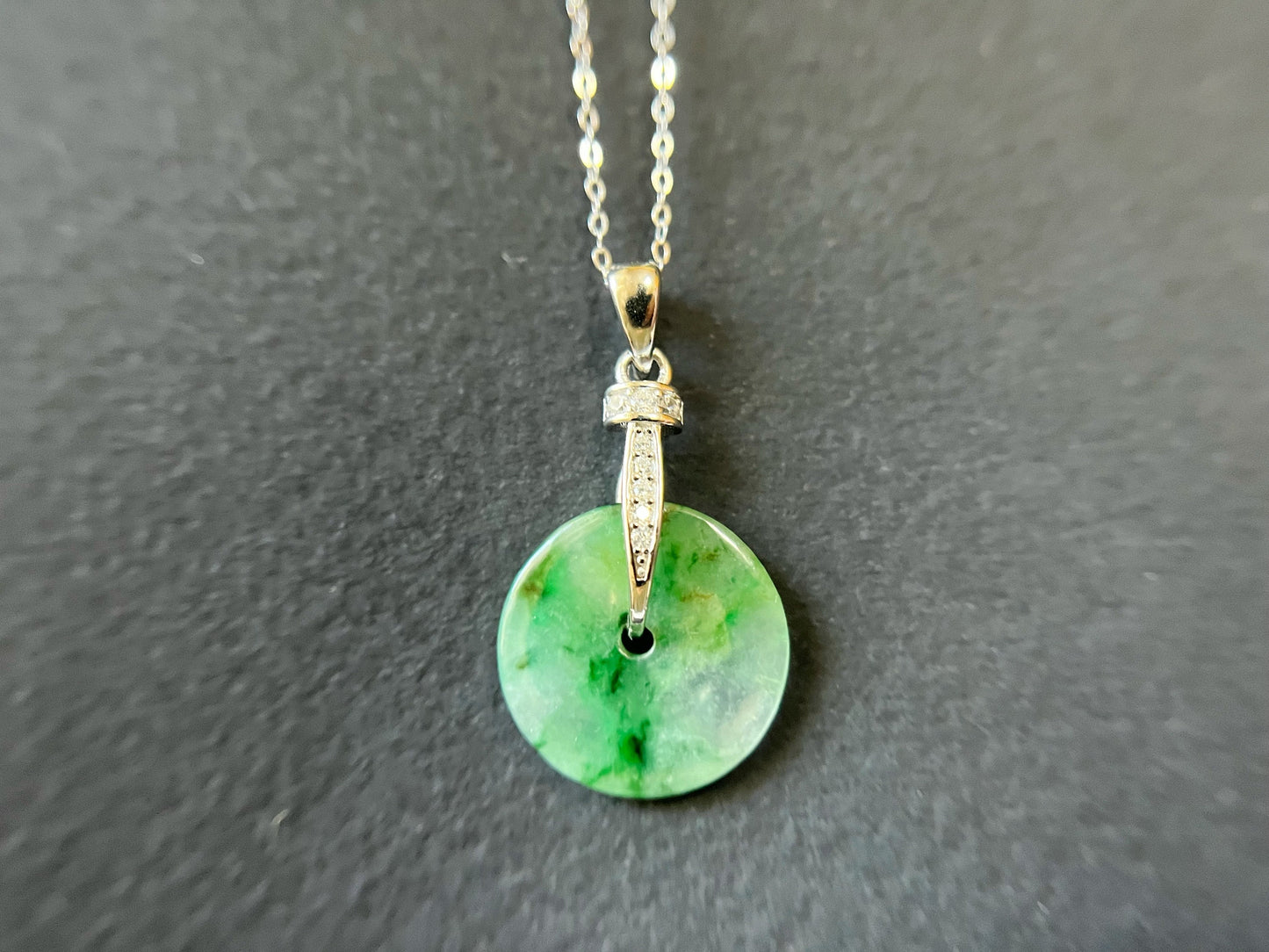 Jadeite Donut Pendant with Sterling Silver Chain