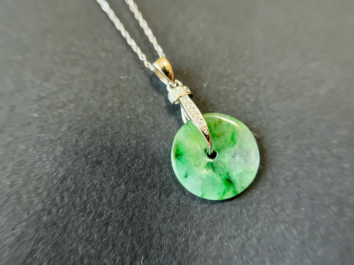 Jadeite Donut Pendant with Sterling Silver Chain