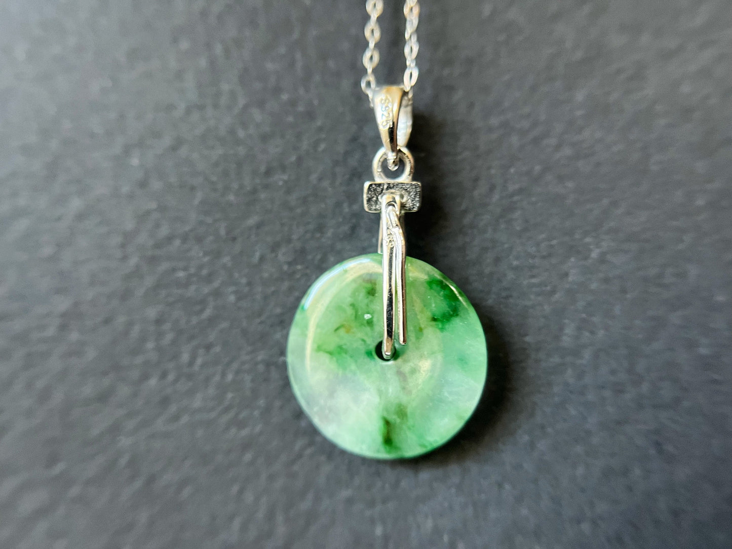 Jadeite Donut Pendant with Sterling Silver Chain