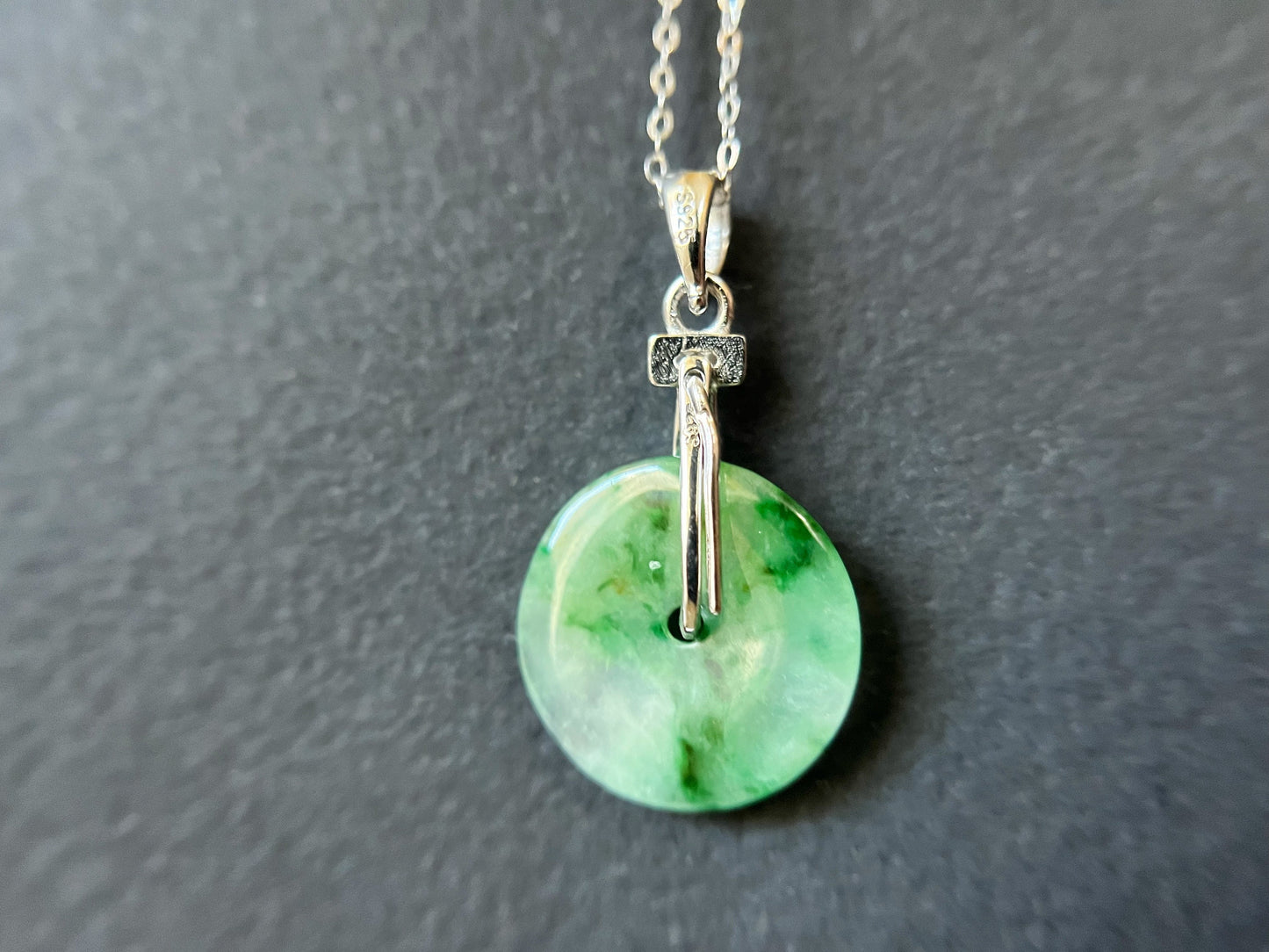 Jadeite Donut Pendant with Sterling Silver Chain