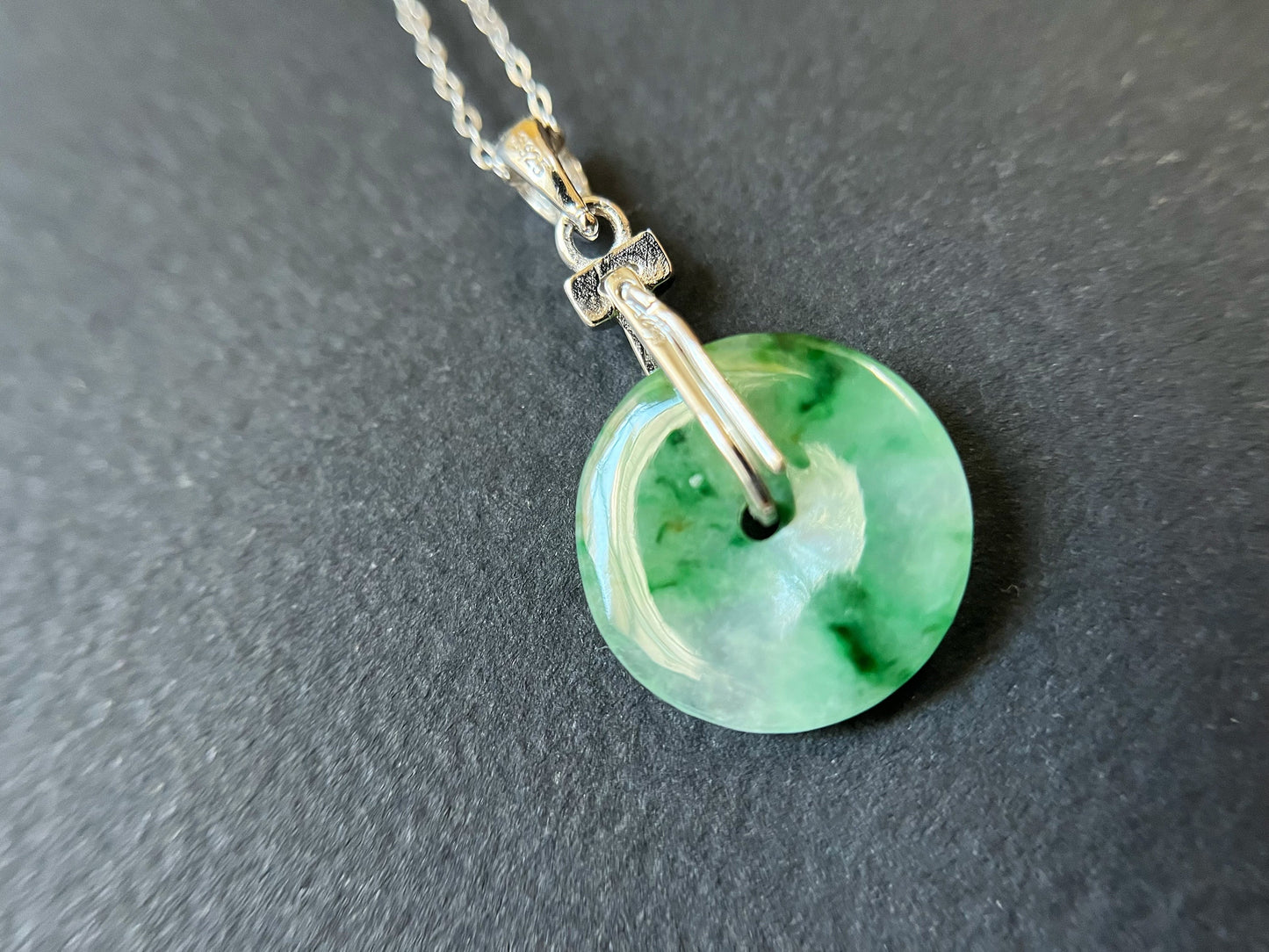 Jadeite Donut Pendant with Sterling Silver Chain