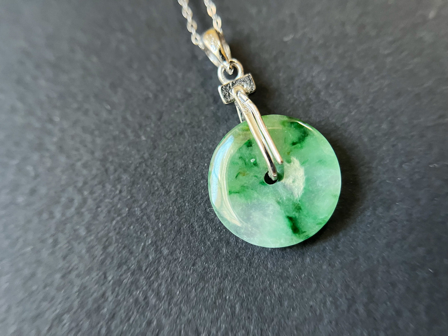 Jadeite Donut Pendant with Sterling Silver Chain