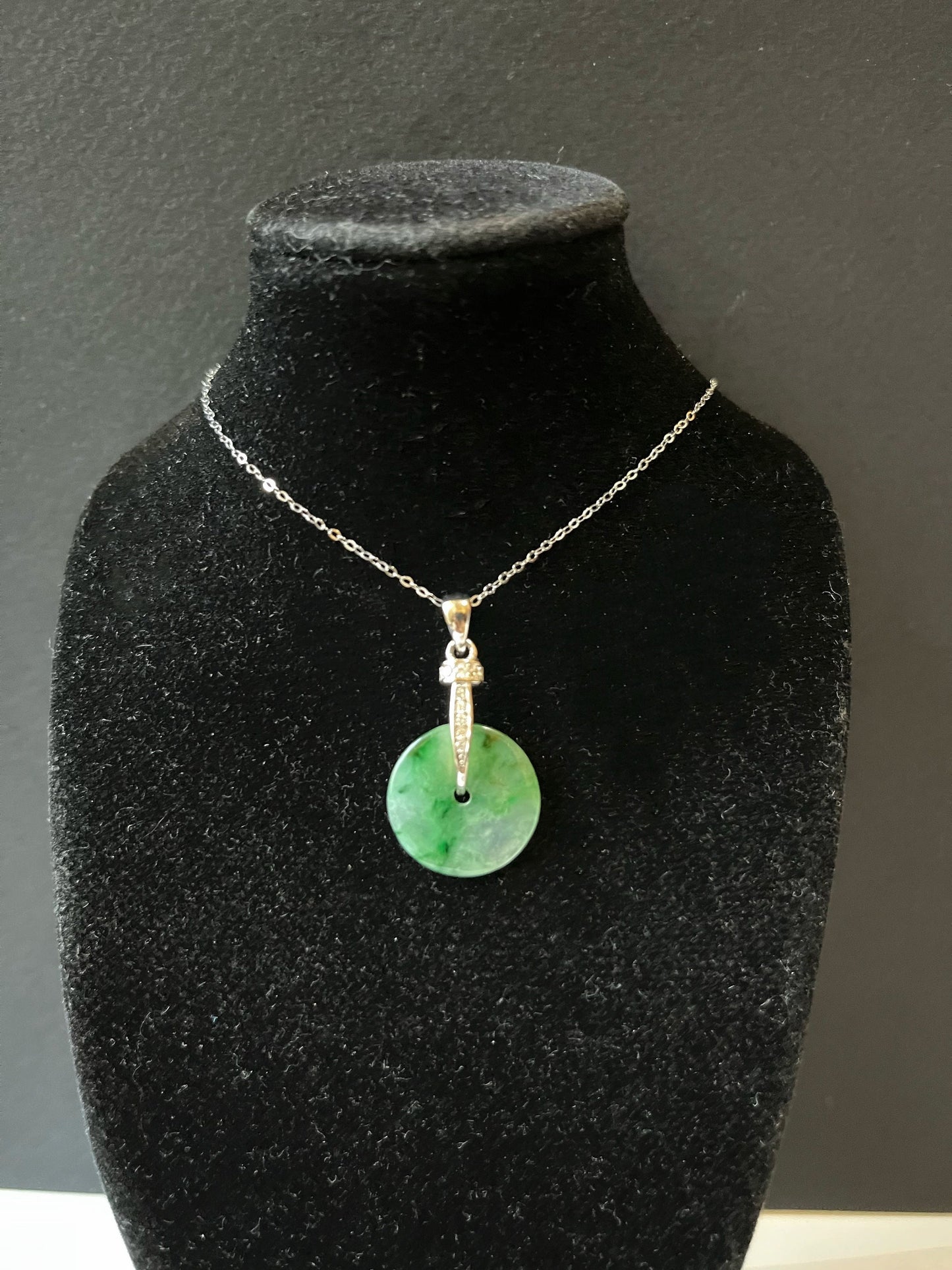 Jadeite Donut Pendant with Sterling Silver Chain