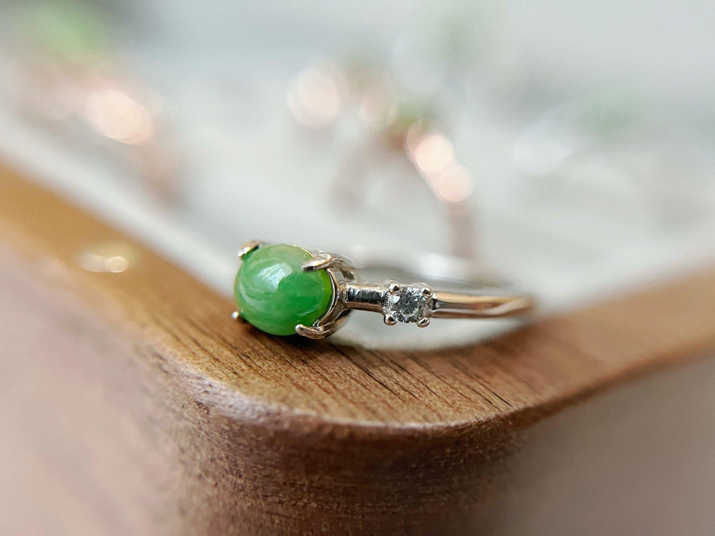 Bright Green Jade Silver Ring