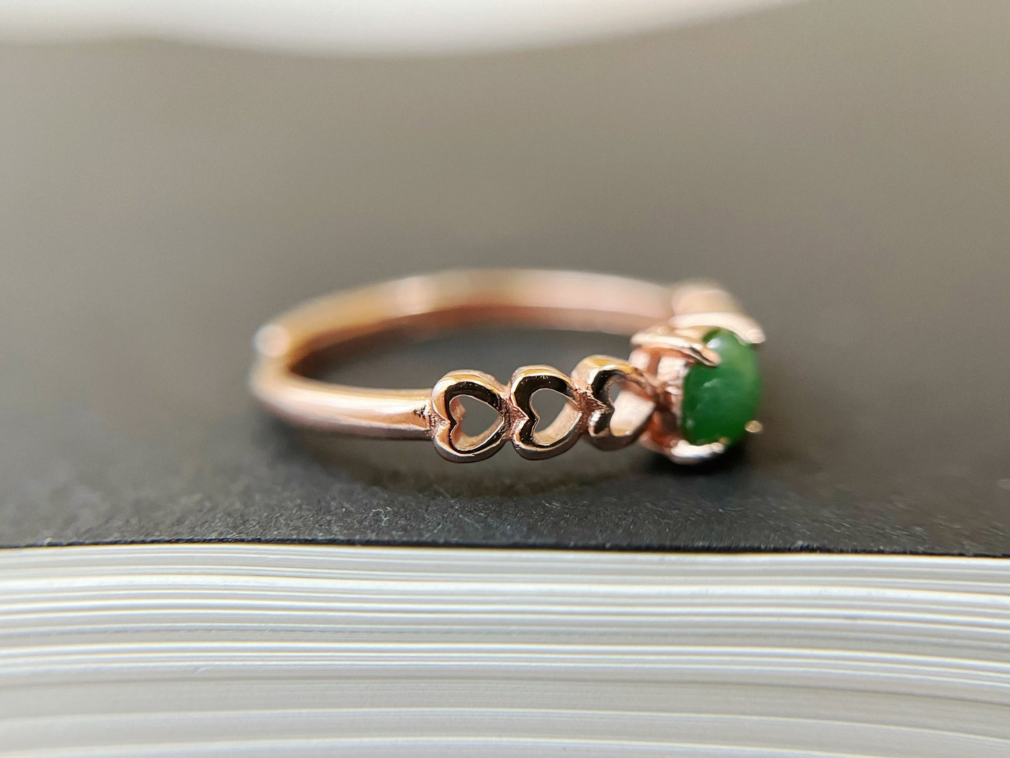 Green Jade Rosegold Silver Ring