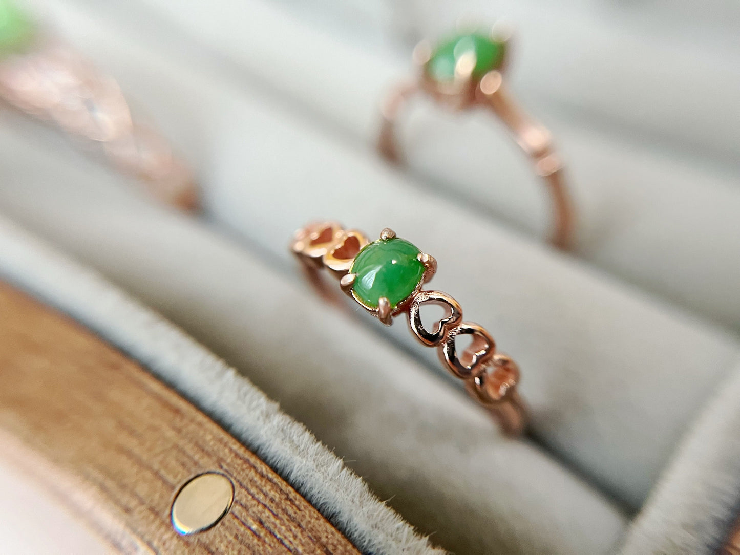 Green Jade Rosegold Silver Ring