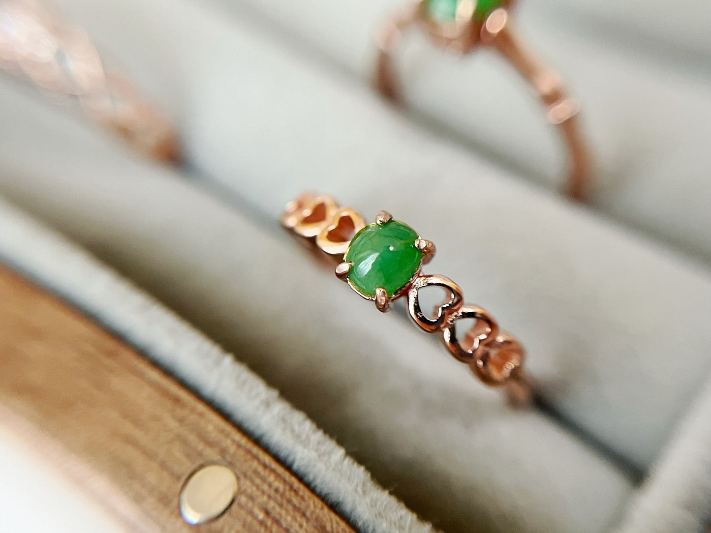 Green Jade Rosegold Silver Ring