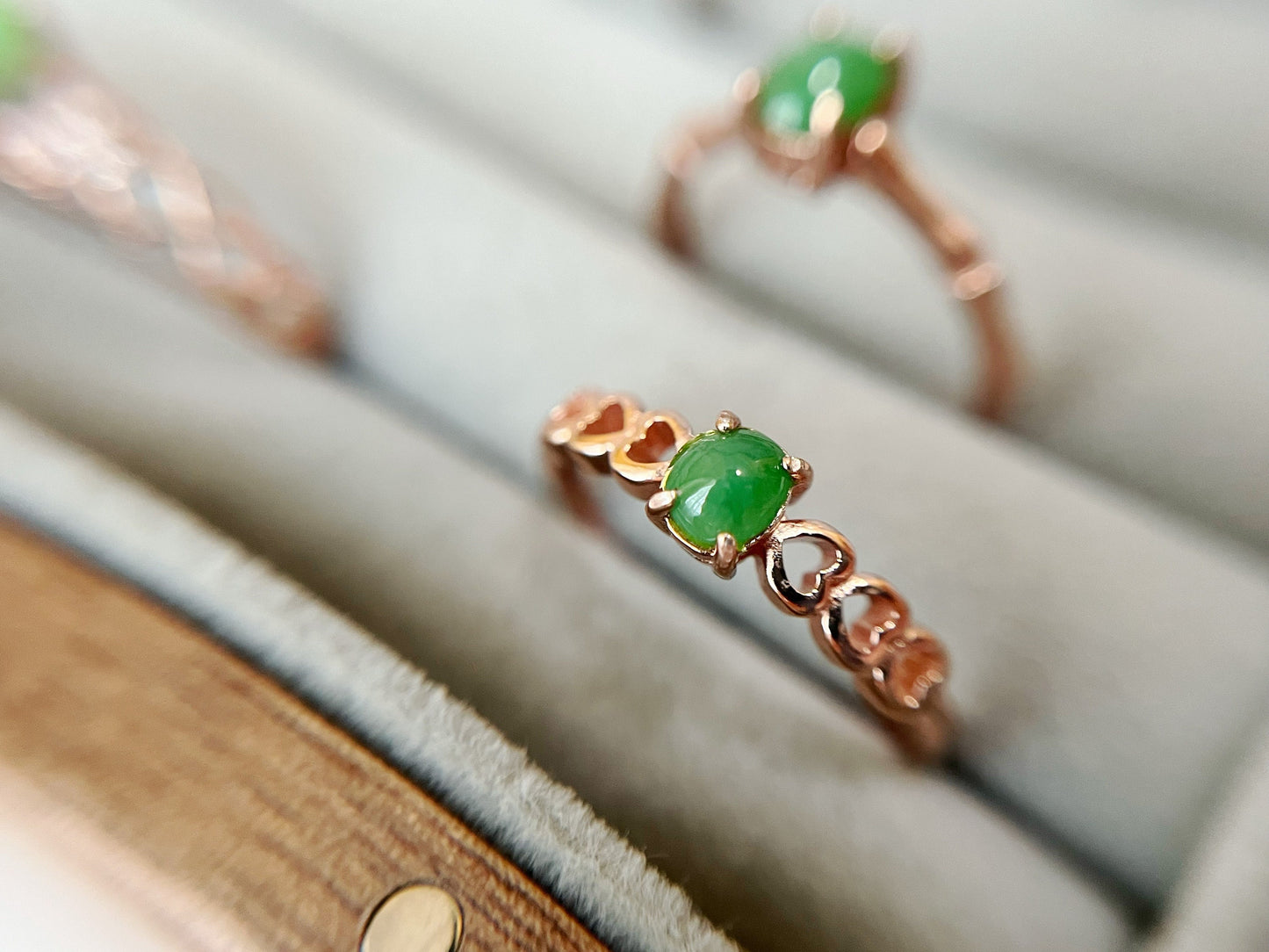 Green Jade Rosegold Silver Ring