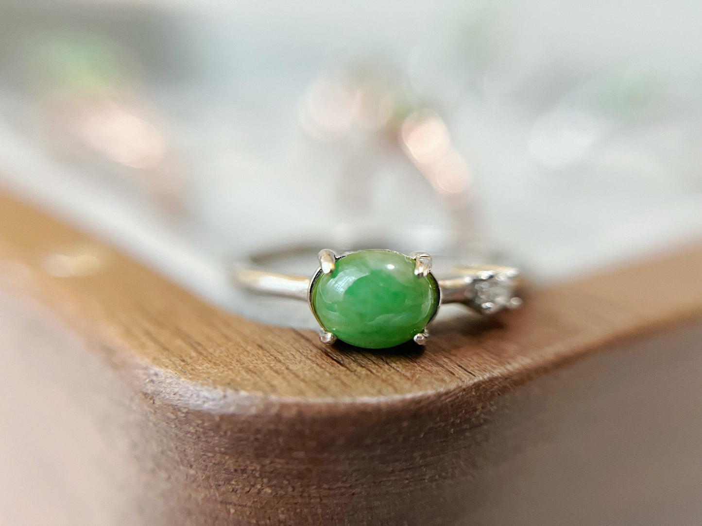 Bright Green Jade Silver Ring