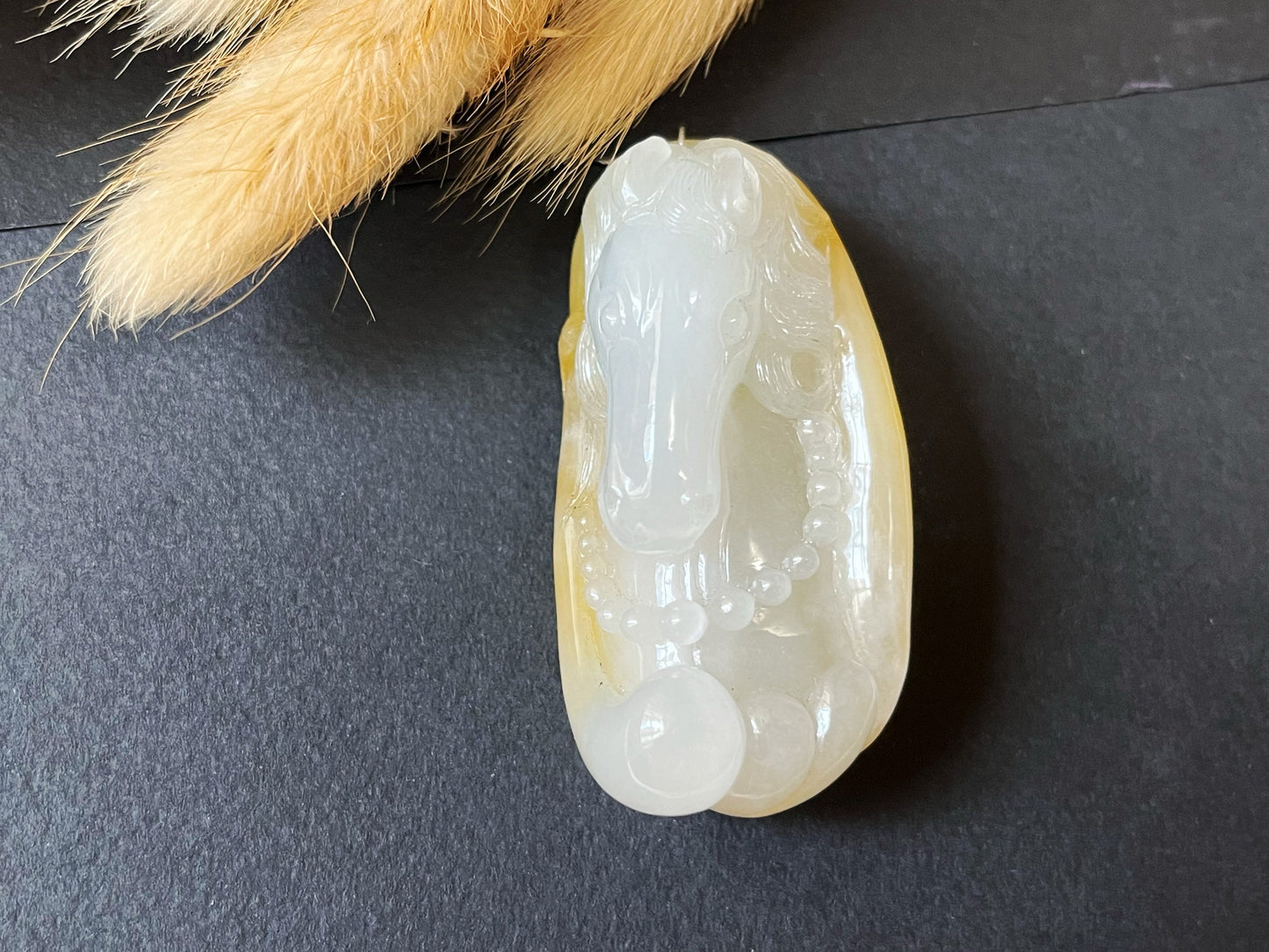 Icy Texture Carved Horse Jadeite Jade Pendant