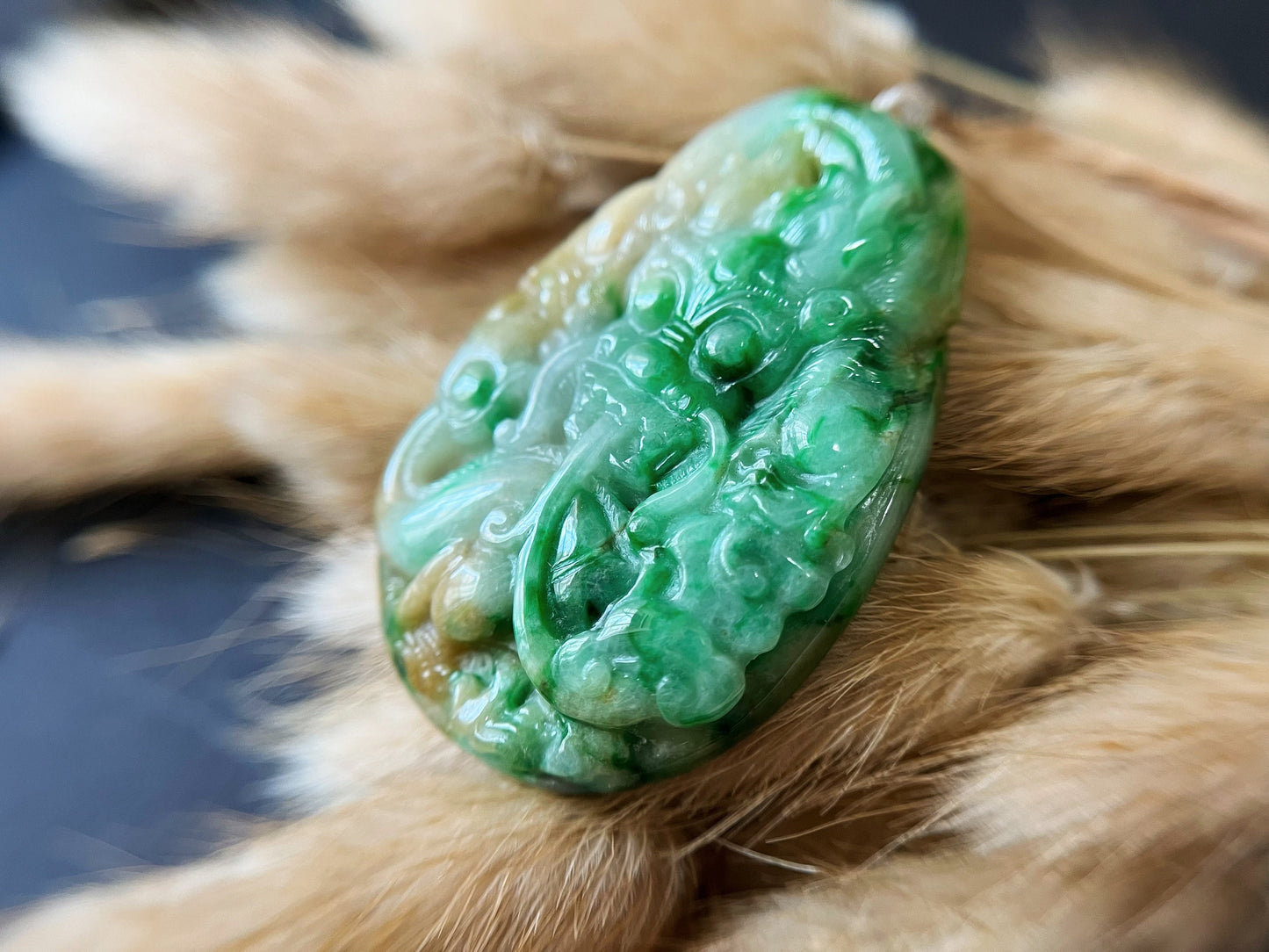 Tricolor Jade Dragon Crane Pendant